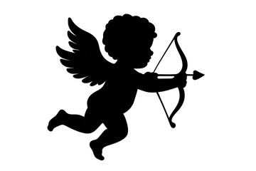 Fototapeta premium Cupid cherub silhouette shooting arrow for love