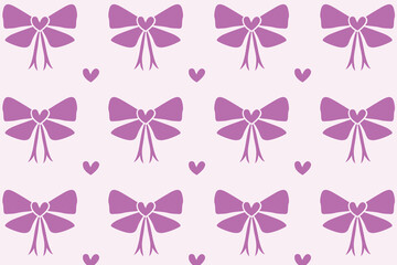 A seamless pattern with pink ribbon bows and hand-drawn hearts. Vector seamless background with bows for Valentine's Day, weddings, and anniversaries.