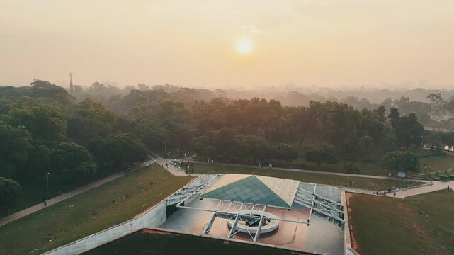 Drone Sunrise Over Chondrima Uddan Park, Dhaka, Bangladesh