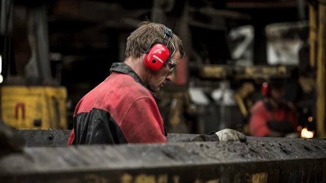 Man examining wired headset options emphasizing durability reliable sound transmission and ergonomic design for long shifts.