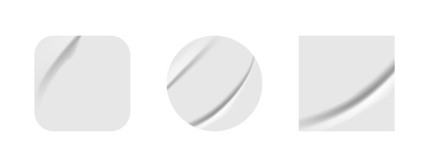 Crumpled white stickers of various geometric shapes. Vector design.