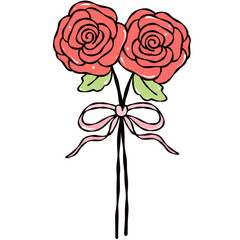 Cute Cartoon Rose Bouquet with Ribbon Valentine Clipart