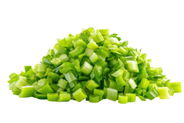 Pile of chopped green onions isolated on transparent background. Freshly chopped green onions pile isolated on white background.