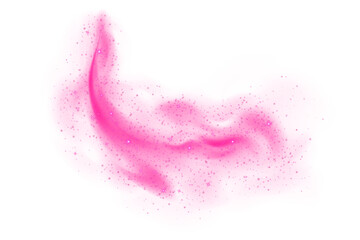 Glowing Pink Abstract Brush Stroke with Sparkling Particles on transparent Background.