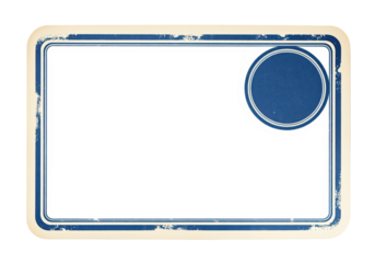 Vintage empty paper frame with blue border and round stamp space for certificate or postal card to represent blank template in mailing service and document verification industry