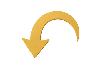 Yellow textured arrow pointing down and curving left, indicating direction, return, undo, or u-turn symbol