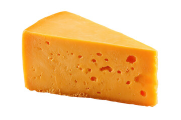 Wedge of cheddar cheese isolated on transparent background. Sharp cheddar cheese wedge delicious dairy food snack ingredient isolated on white background.