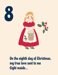 Obraz premium Eight Maids Christmas Illustration