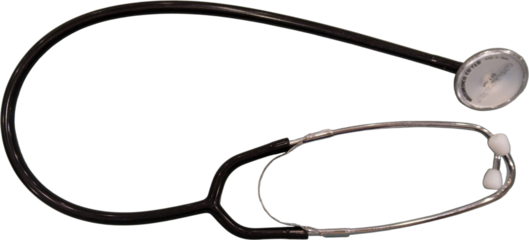 Black stethoscope medical instrument isolated on a white background