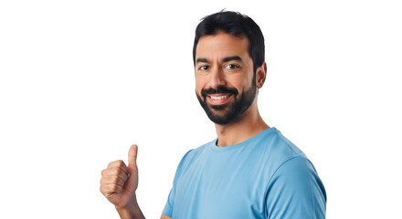 Happy man giving thumbs up gesture isolated on transparent background