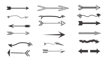 Various arrows designs isolated on white background