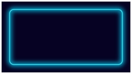 ネオン水色の角丸フレーム背景テンプレート／紺背景のシンプルデザイン 16:9 © marumochi