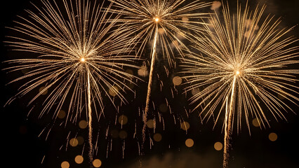 Luxury golden curling ribbons and star confetti on elegant black marble background