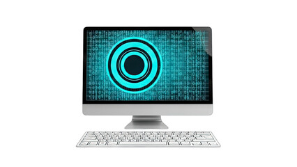 Computer Monitor Displaying Data with Glowing Circle Symbol