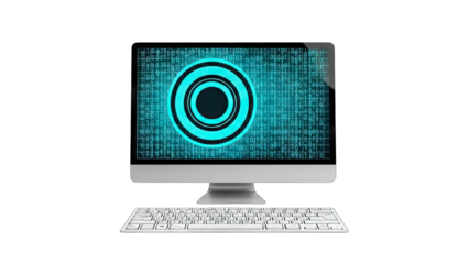 Computer Monitor Displaying Data with Glowing Circle Symbol