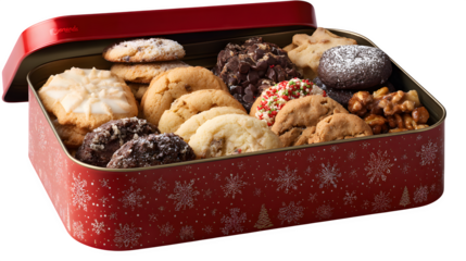 Christmas Cookie Assortment in Decorative Tin, isolated on transparent background