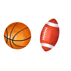 Basket Ball & Football Icon watercolor illustration png