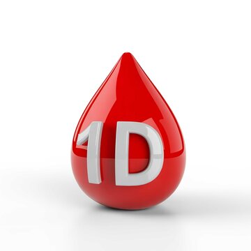 Vibrant red blood drop with 1d text on a clean white background, conceptual medical render