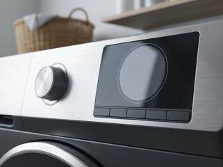 Modern laundry appliance control panel with dial and digital display