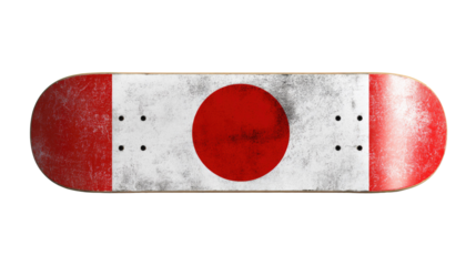 Skateboard deck with Japanese flag