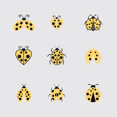 Fototapeta premium Collection of Stylized Yellow Ladybugs with Black Spots