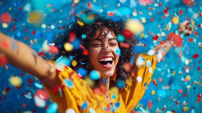 happy girl with confetti