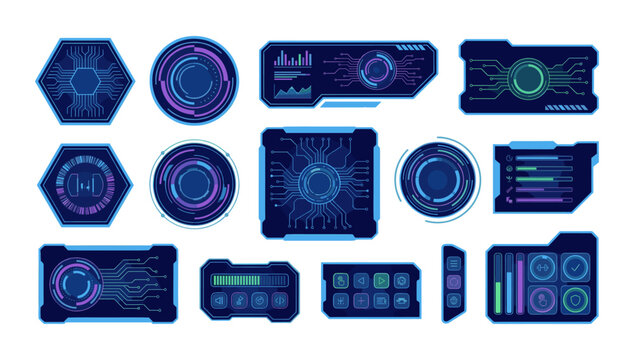 Futuristic digital user interface elements creating cyber technology