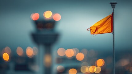 Orange flag at airport tower