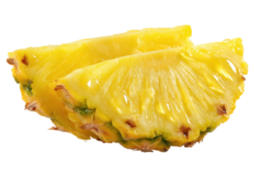 Two slices of juicy yellow pineapple isolated on transparent background. Delicious juicy pineapple slices isolated on white background.