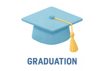 Graduating with a light blue mortarboard cap and golden tassel, symbolizing academic achievement and success