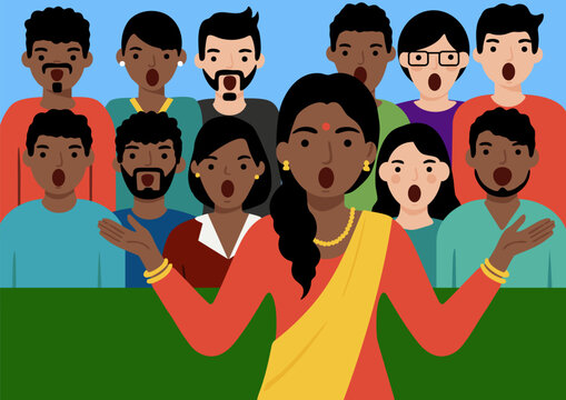 Choir of men and women of different races with a soloist singing