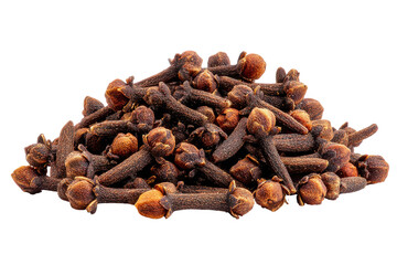 Obraz premium Pile of whole dried cloves spice isolated on transparent background. A pile of whole cloves isolated on white background.