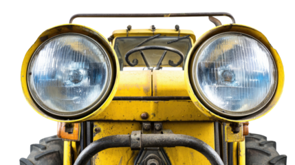 Yellow Tractor Front View with Headlights