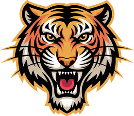 Naklejka premium Fierce Roaring Tiger Head Vector Illustration in Bold Mascot Style