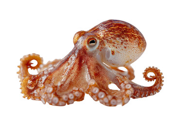 Detailed octopus with textured skin isolated on transparent background. Detailed octopus with eight arms isolated on white background.