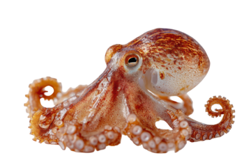 Detailed octopus with textured skin isolated on transparent background. Detailed octopus with eight arms isolated on white background.