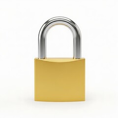 Naklejka premium Professional product shot of a locked gold padlock with a silver shackle, perfect for insurance, banking, and security marketing.