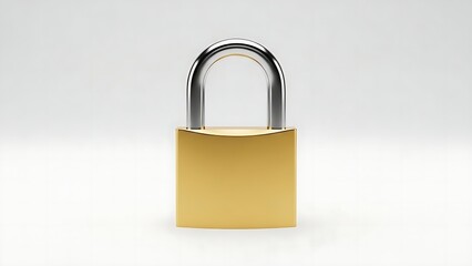 Naklejka premium Secure gold padlock with a silver-colored shackle isolated on white, providing a minimalist concept for cybersecurity and physical safety.