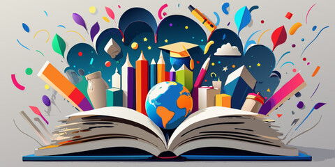 An open book unleashing a vibrant explosion of creativity and global learning © Delip