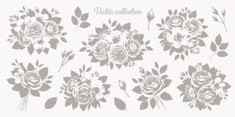 Fototapeta premium Floral Illustrations Vintage Collection Monochromatic Elegant Vector Graphics for Wedding Invitation