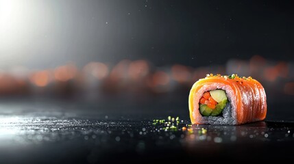 Salmon sushi roll on transparent background