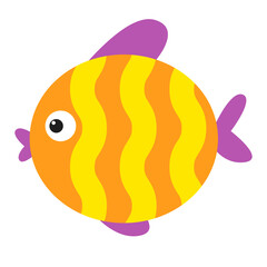 Flat Style Round Fish with Wavy Lines Cartoon Illustration