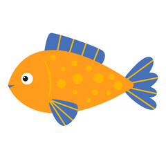 Simple Flat Illustration Orange Fish with Blue Fins Aquatic Animal