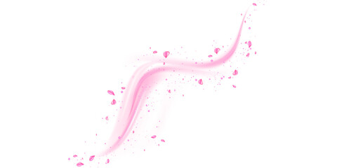Glowing Pink Abstract Paint Stroke with Dynamic Splashes on transparent Background.
