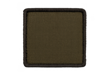 Blank square brown patch with braided edge, transparent background providing copy space for insignia or logo design