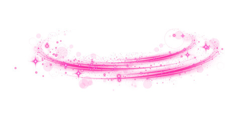 Glowing Pink Abstract Paint Stroke with Dynamic Splashes on transparent Background.