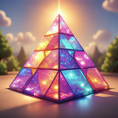 Sfondo con paesaggio sfocato con piramide al centro multicolore