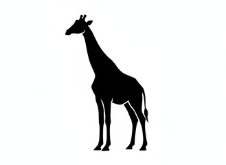 Obraz premium Giraffe Silhouette: A stark black silhouette of a graceful giraffe stands tall against a blank canvas, highlighting its unique form and elegant profile.