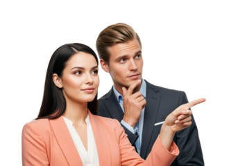 Corporate advisors pointing ahead to show new business direction and successful strategy represent a professional approach to market analysis and financial consulting for company growth