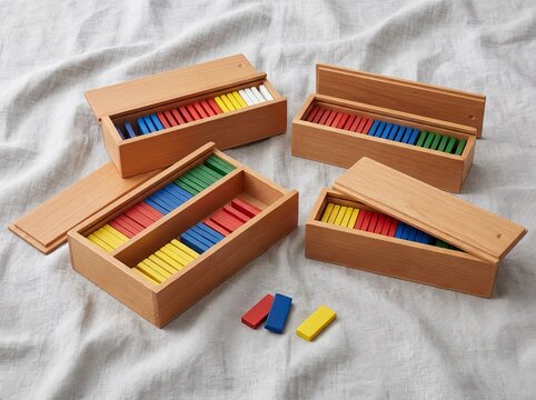 Wooden educational blocks for children learning mathematics - Powered by Adobe